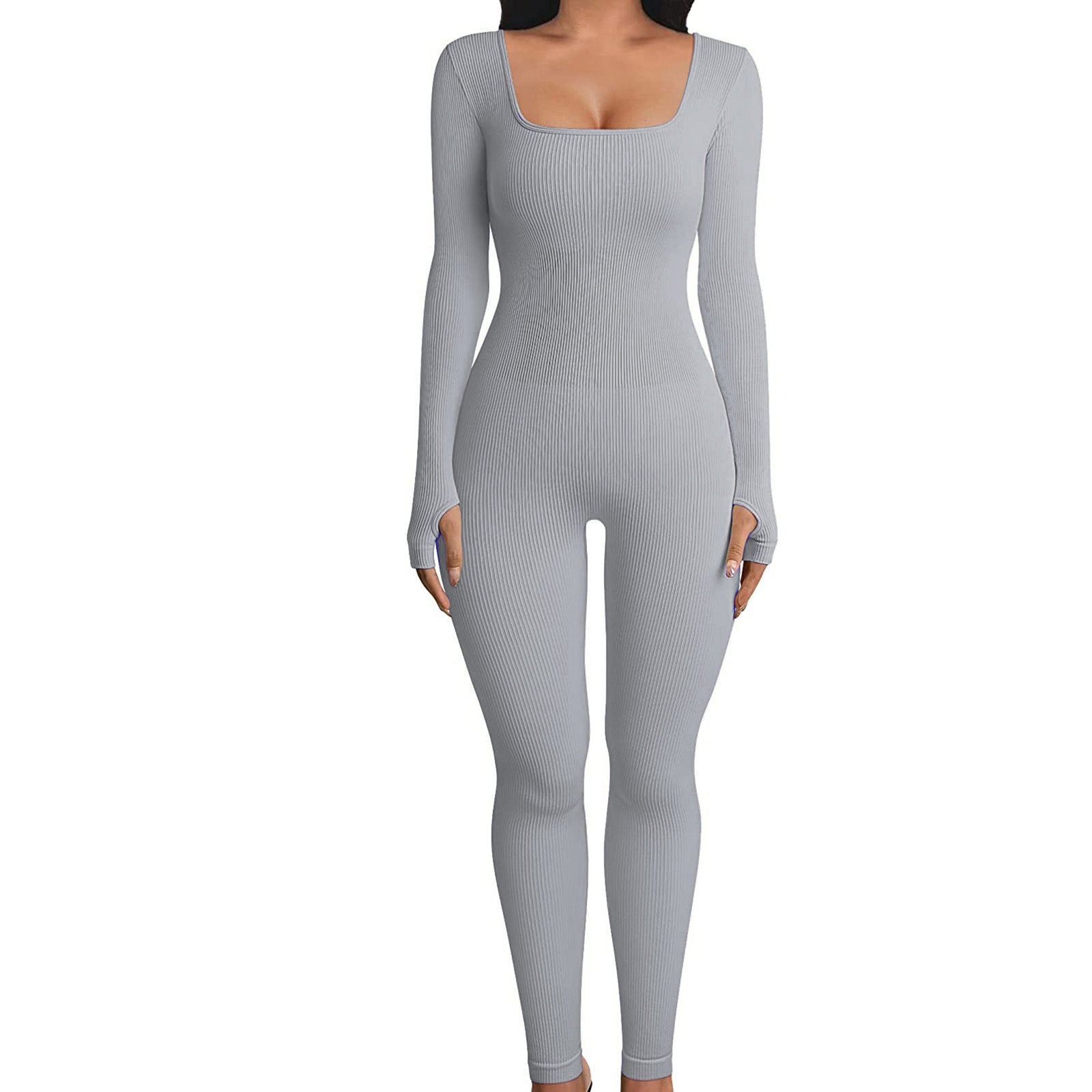 Slim Fit Women’s Jumpsuit with Square Collar & Hip-Lifting Design