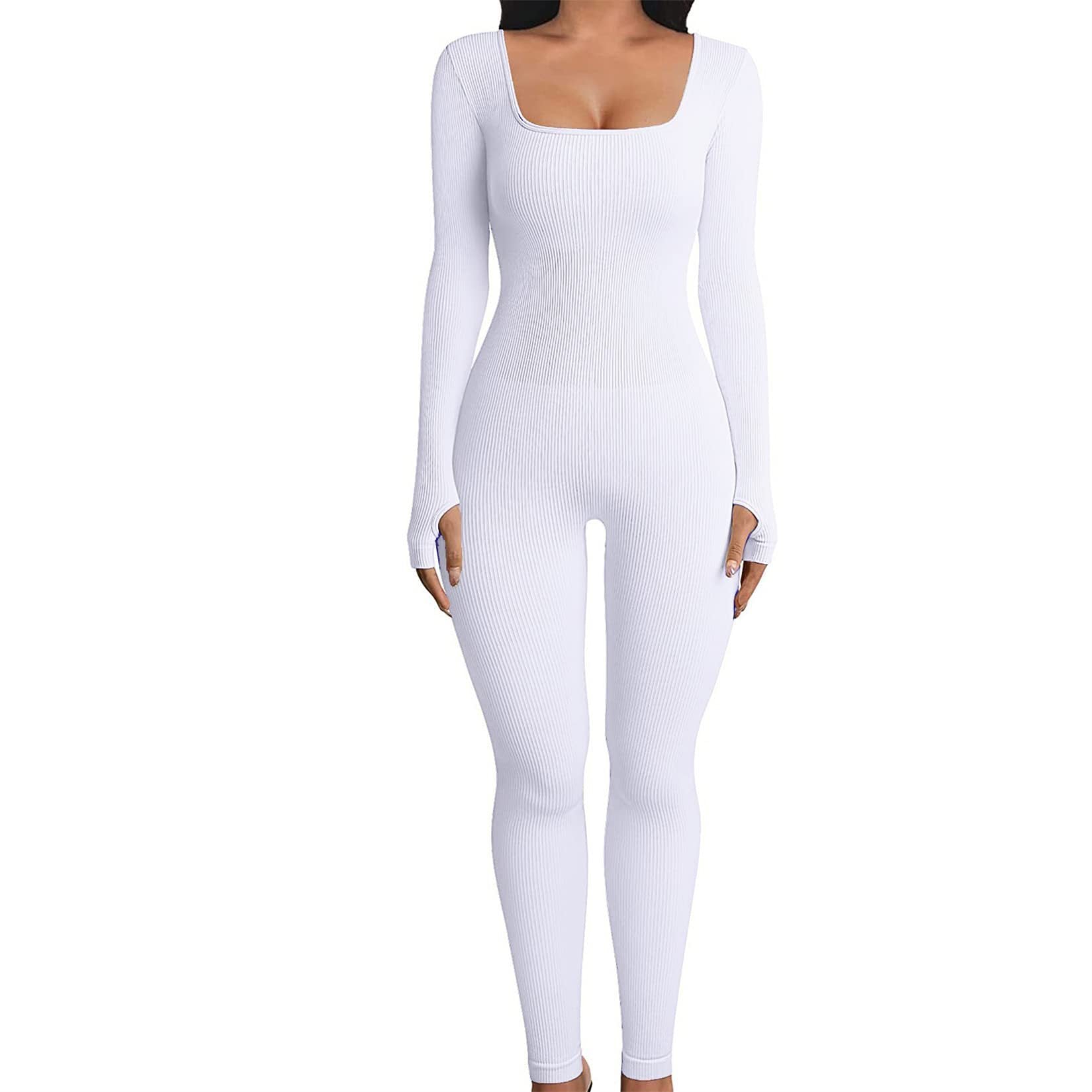 Slim Fit Women’s Jumpsuit with Square Collar & Hip-Lifting Design