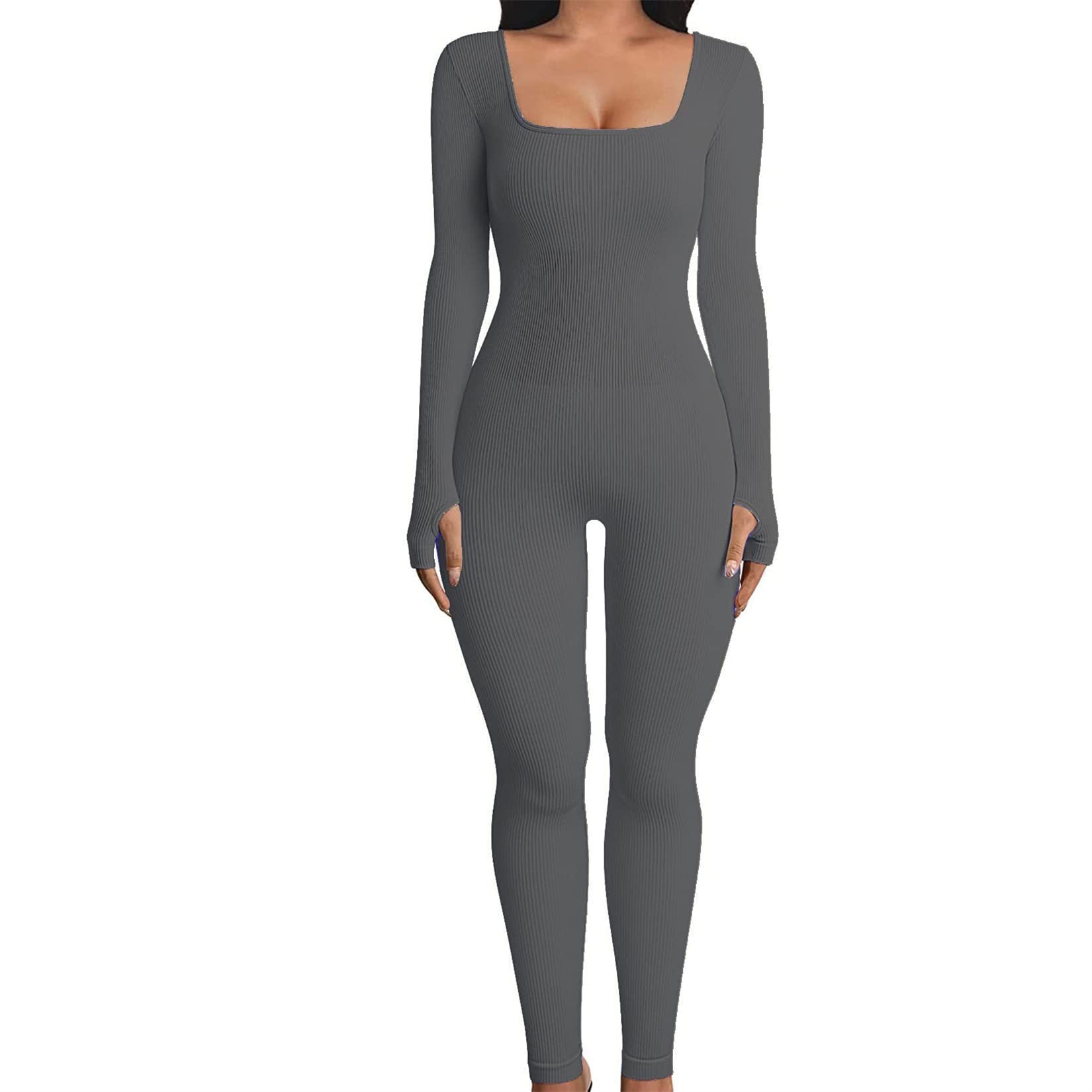 Slim Fit Women’s Jumpsuit with Square Collar & Hip-Lifting Design