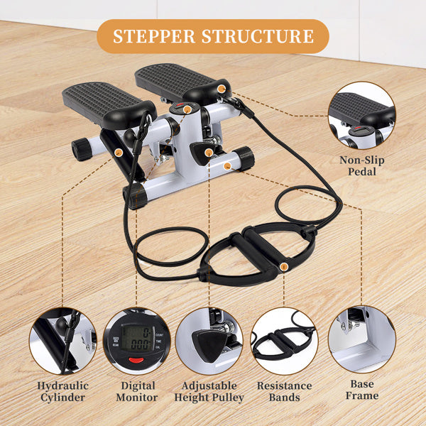 Mini Stepper with Resistance Bands – LCD Display & Full-Body Workout