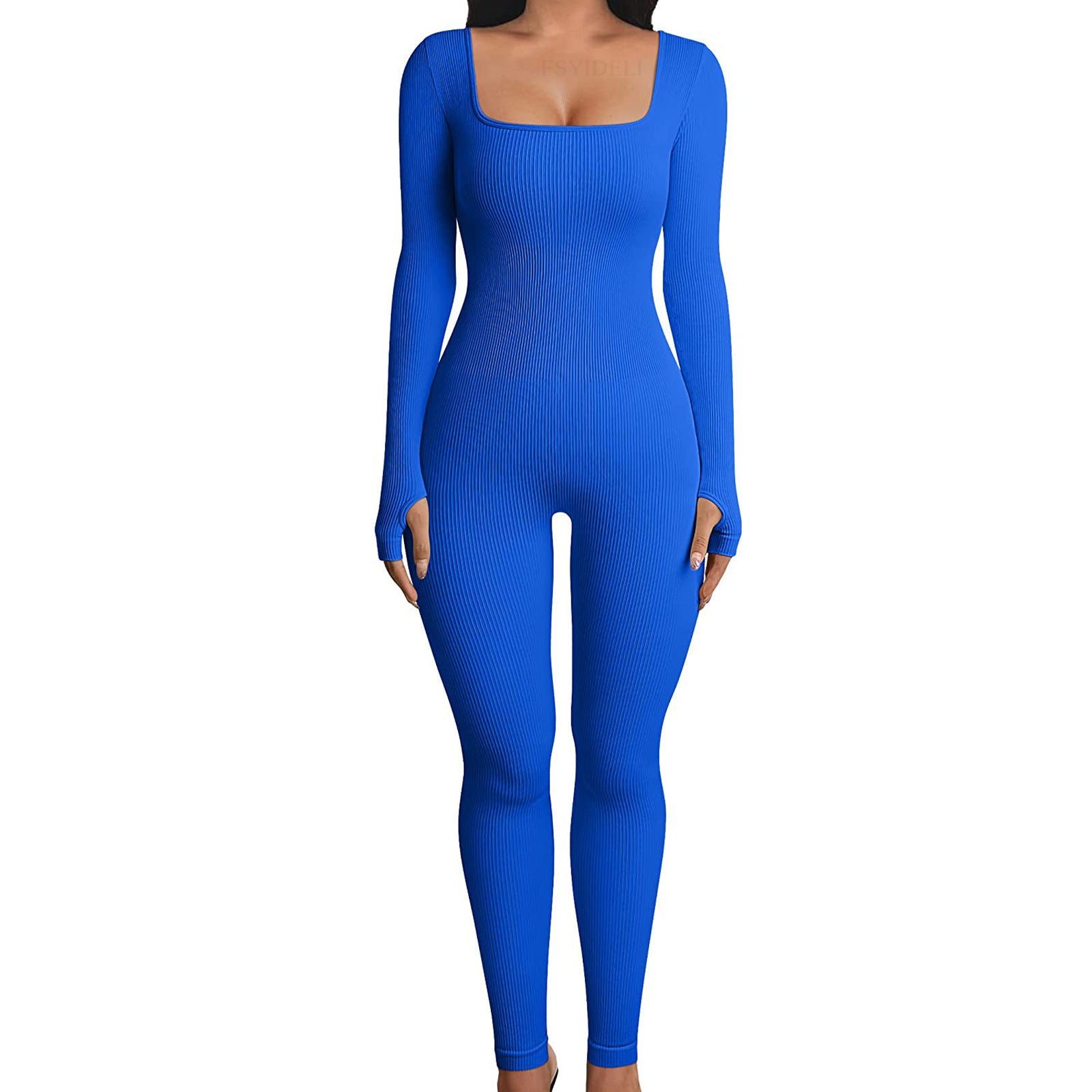 Slim Fit Women’s Jumpsuit with Square Collar & Hip-Lifting Design