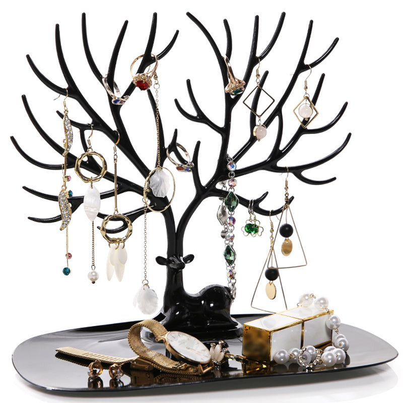 Deer Jewelry Display Stand Earrings Necklace Ring Jewelry Display Tray Jewelr Crystal Handle Antlers Jewelry Display Stand With Storage Drawer And Tray, Tree Tower Rack Hanging Organizer