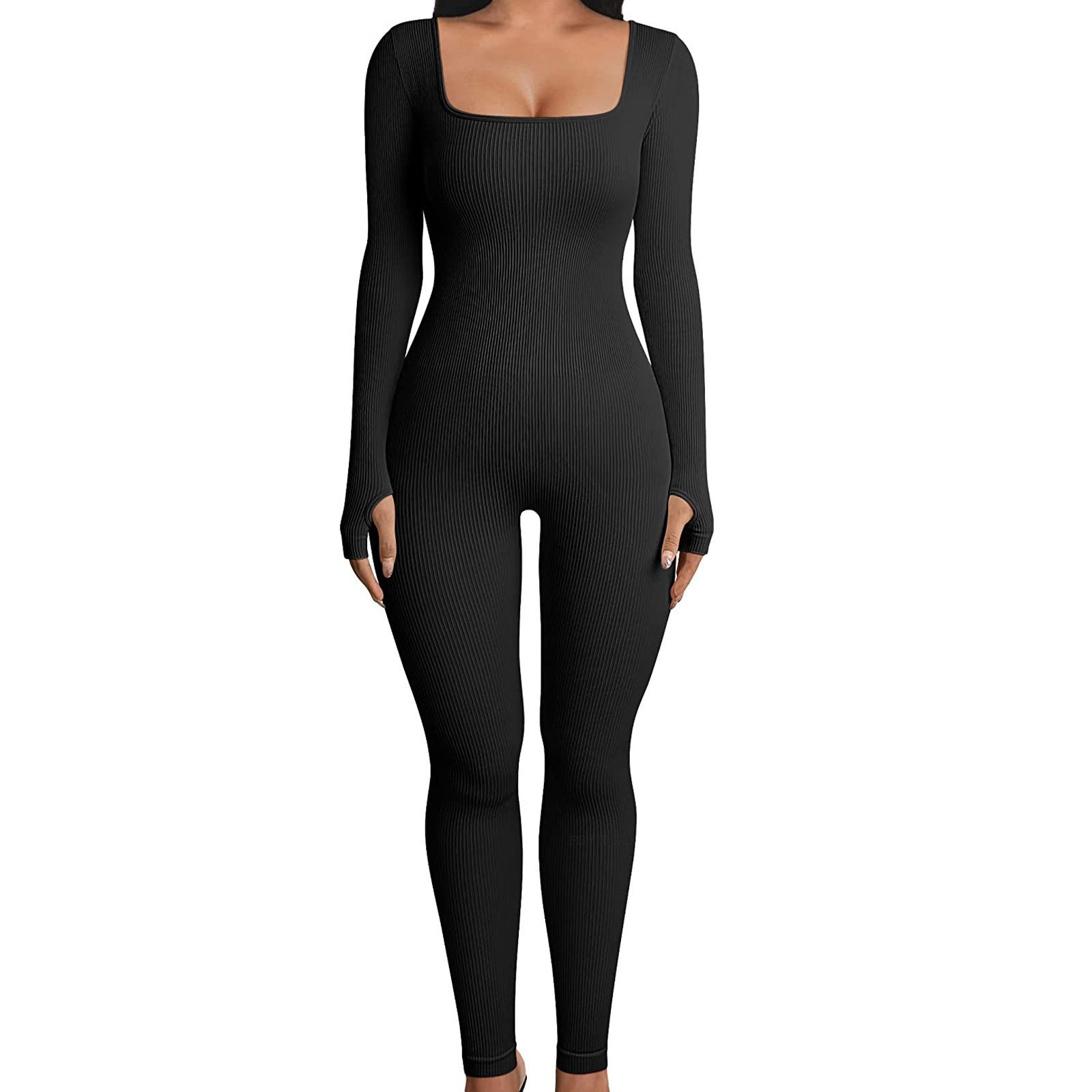 Slim Fit Women’s Jumpsuit with Square Collar & Hip-Lifting Design