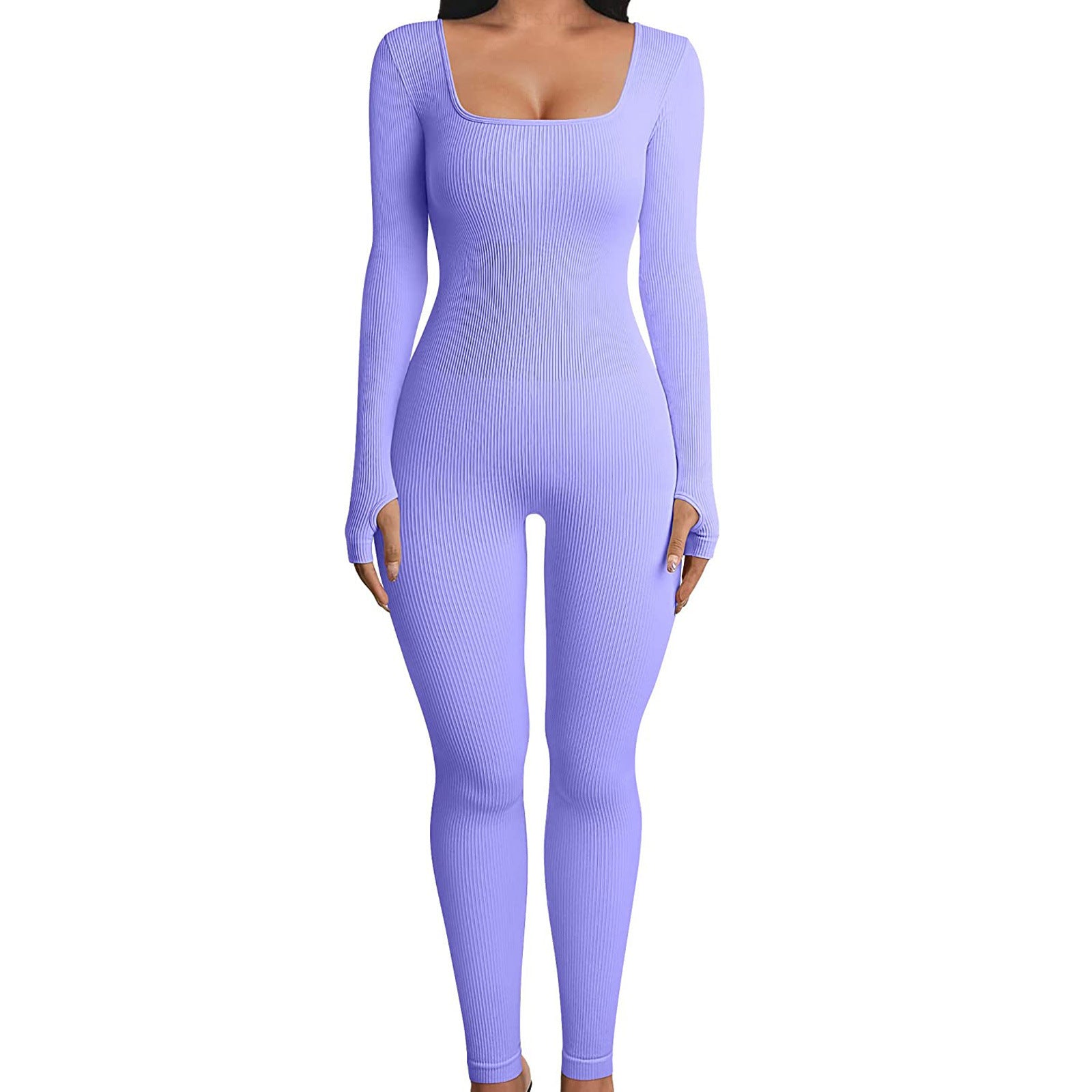 Slim Fit Women’s Jumpsuit with Square Collar & Hip-Lifting Design