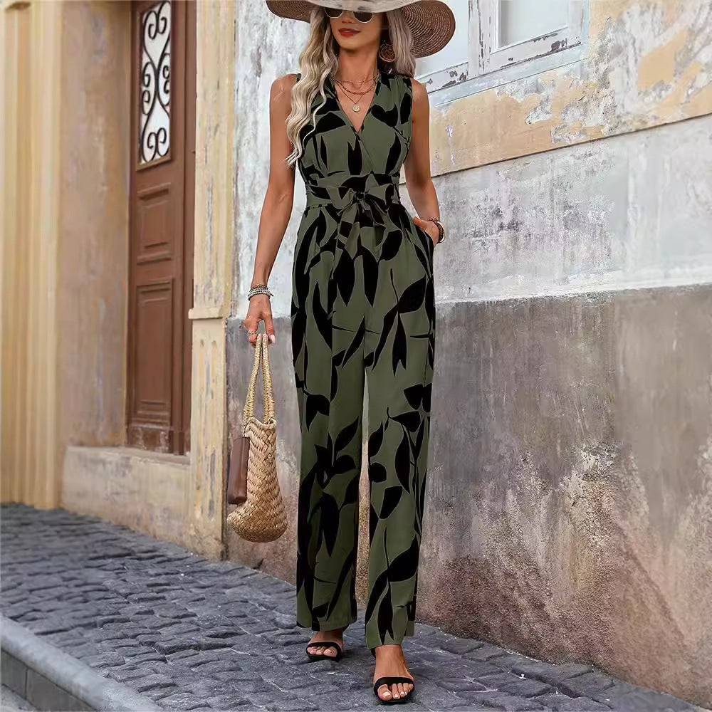 Chic High-Waist Lace-Up Wide Leg Jumpsuit for Women