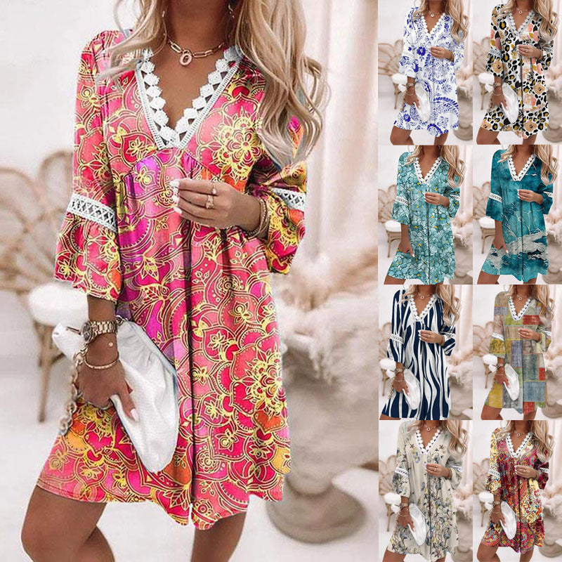 Bohemian Lace Stitching Dress – Perfect for Spring Vacations & Casual Wear