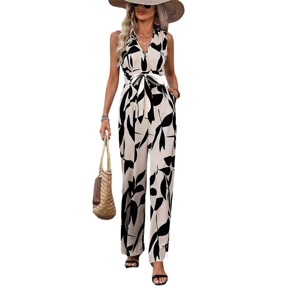 Chic High-Waist Lace-Up Wide Leg Jumpsuit for Women