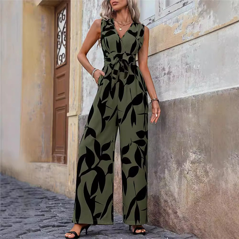 Chic High-Waist Lace-Up Wide Leg Jumpsuit for Women