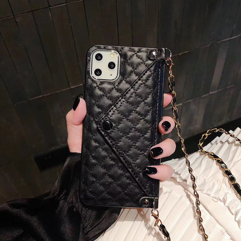 Luxury Diamond Check Phone Case with Card Holder