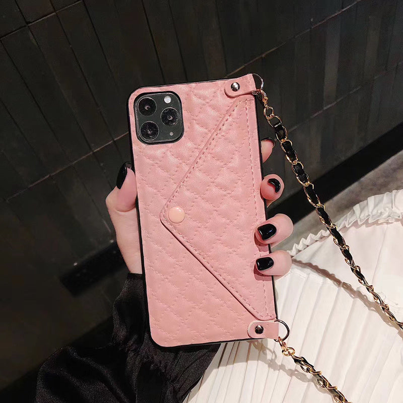 Luxury Diamond Check Phone Case with Card Holder